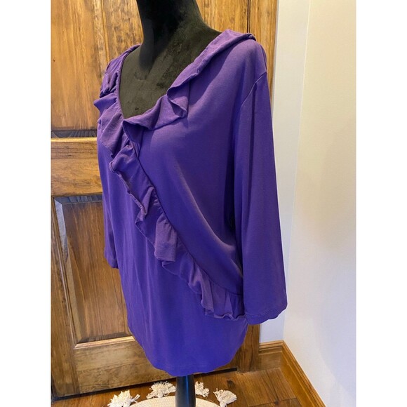 Karen Scott Blouse Womens Top Plus Size 2X Purple Casual Stretch Ruffle Front - Picture 4 of 10